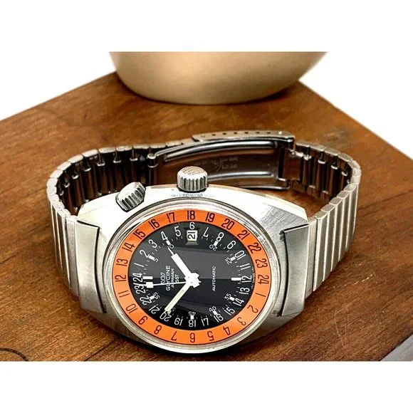 Glycine Airman SST Men's Watch Vintage Swiss Automatic Black Orange Dial - Picture 7 of 13